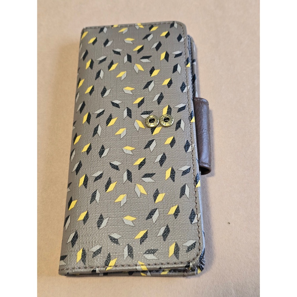 Fossil‎ Grey Geometric Print Slim Bifold Wallet Yellow Diamond Snap Closure - Picture 10 of 11